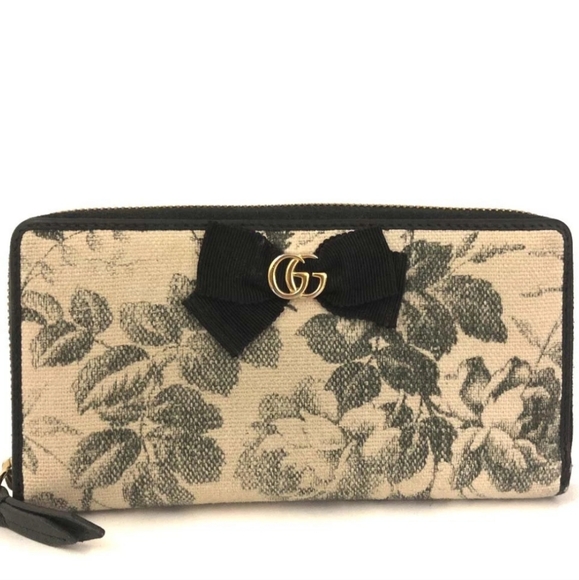 GUCCI GG Marmont Flora Ribbon Canvas Zip Around Long Wallet (VERY GOOD)✨️🖤✨️ - Picture 1 of 7